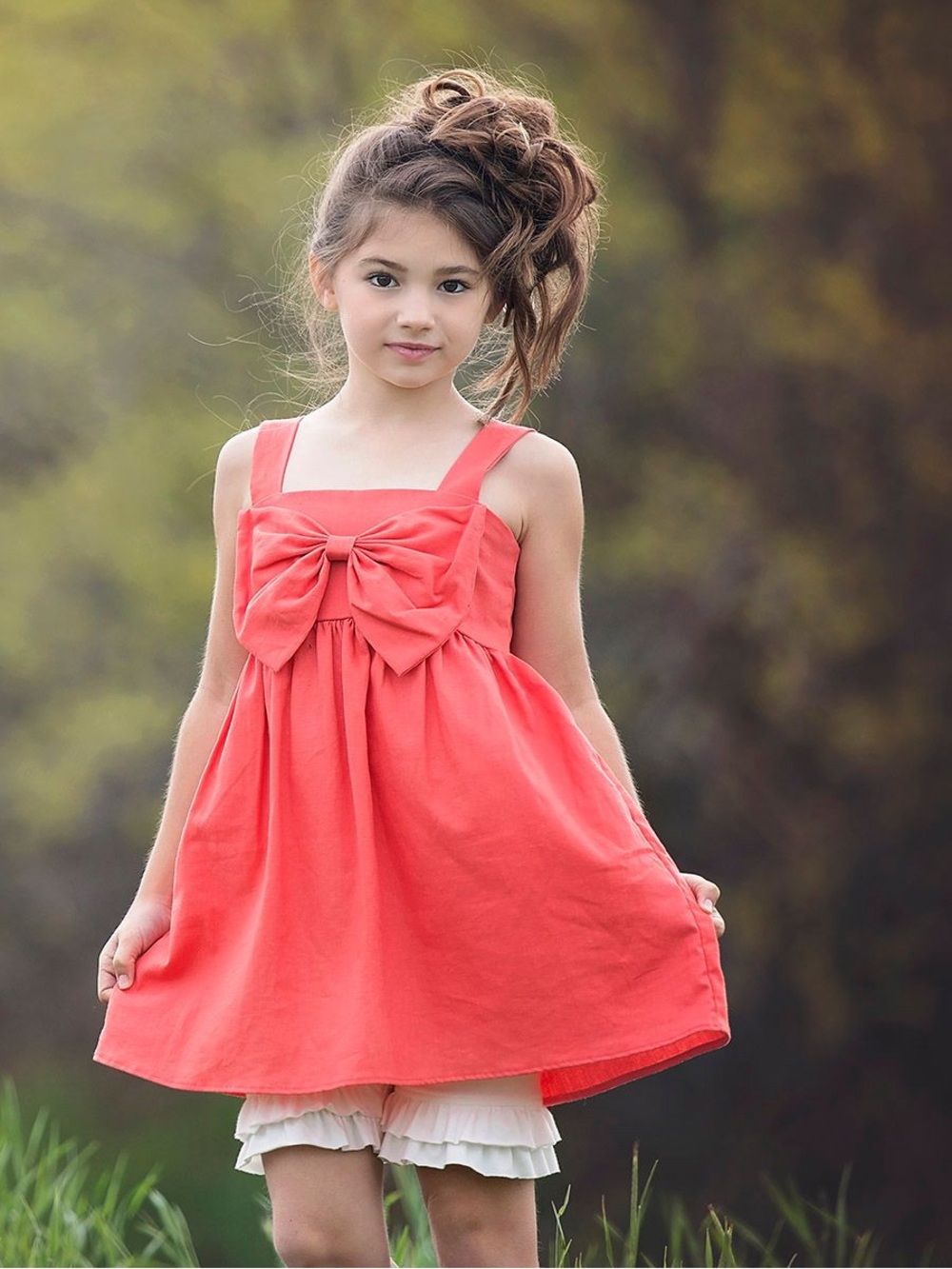 Persnickety Coral Bow-Front Sundress for Girls